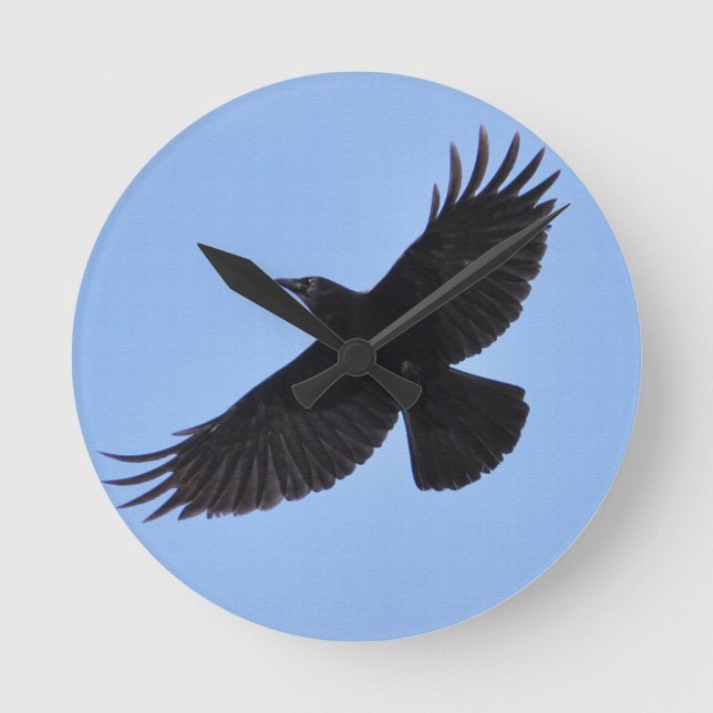 Flying Black Raven Corvid Crow-lover Photo Design Round Clock (Front)