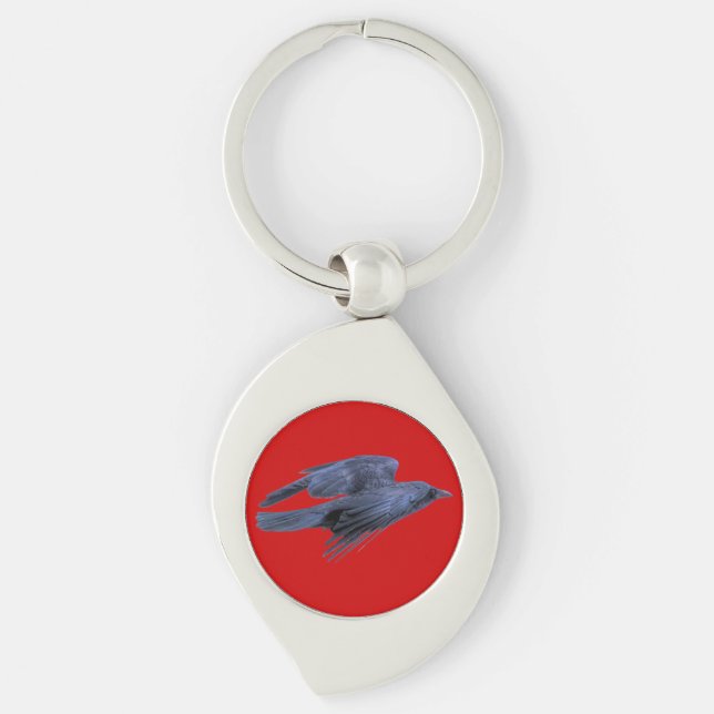 Flying Black Raven Gothic, Celtic, Wildlife Keychain (Front)