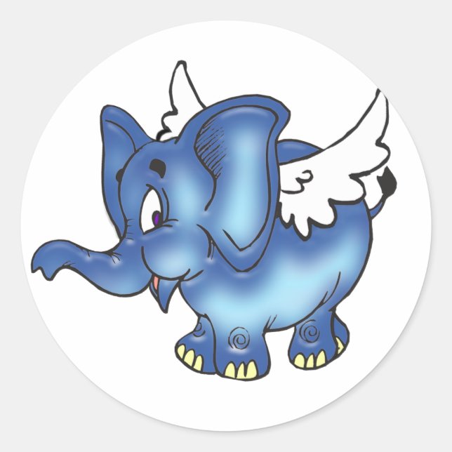 Flying Blue Elephant Classic Round Sticker (Front)