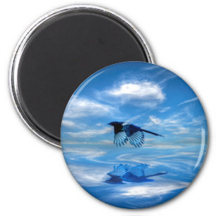 Flying Blue Magpie & Reflected Sky Magnet