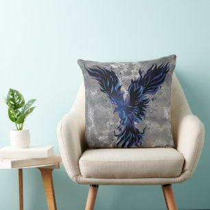 Flying Blue Phoenix Bird Graphic Throw Pillow
