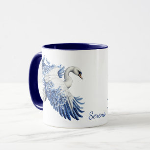 Flying Blue Swan Floral Monogram Mug