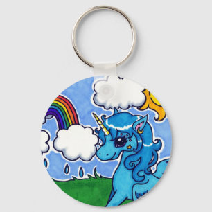 Flying Blue Unicorn with rainbow Keychain