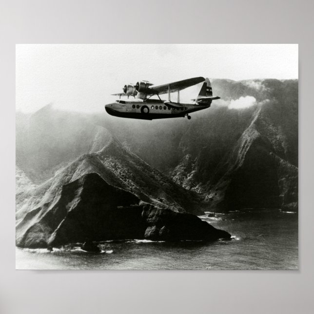 Flying Boat Passenger Aircraft Over Hawaii Poster (Front)