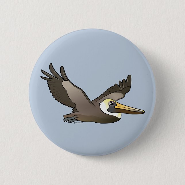 Flying Brown Pelican 2 Inch Round Button (Front)