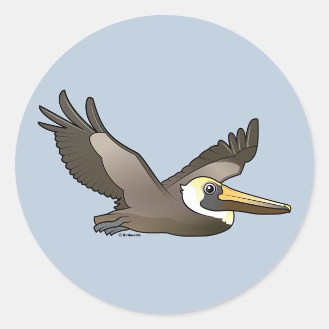 Flying Brown Pelican Classic Round Sticker (Front)
