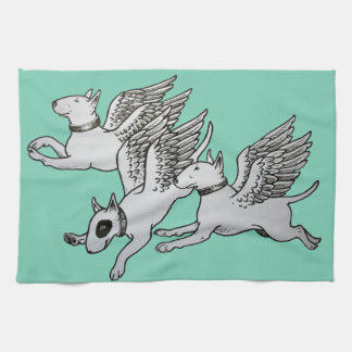 Flying Bull Terriers Tea Towel