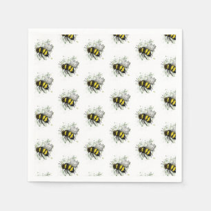 Flying Bumble BEE, Freehand Digital Drawing Insect Napkin