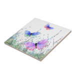 Flying Butterflies Ceramic Tile Spring Joy<br><div class="desc">Ceramic Tiles with Spring Colourful Butterflies Flying in Nature Watercolor Painting Butterfly and Flowers - Choose / Add Your Favourite Text / Colour - Make Your Unique Tile Gift - Resize and move or remove and add elements with customization tool ! - Drawing and Design by MIGNED. You can also...</div>