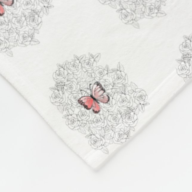 Flying Butterflies Fleece Blanket with Roses (Corner)
