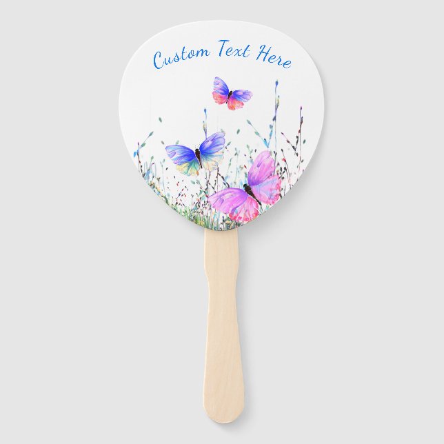 Flying Butterflies Hand Fan with Custom Text (Front)