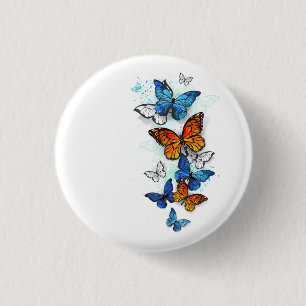 Flying Butterflies Morpho and Monarch 1 Inch Round Button