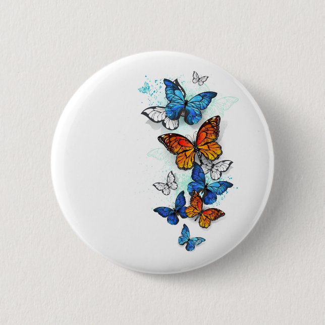 Flying Butterflies Morpho and Monarch 2 Inch Round Button (Front)