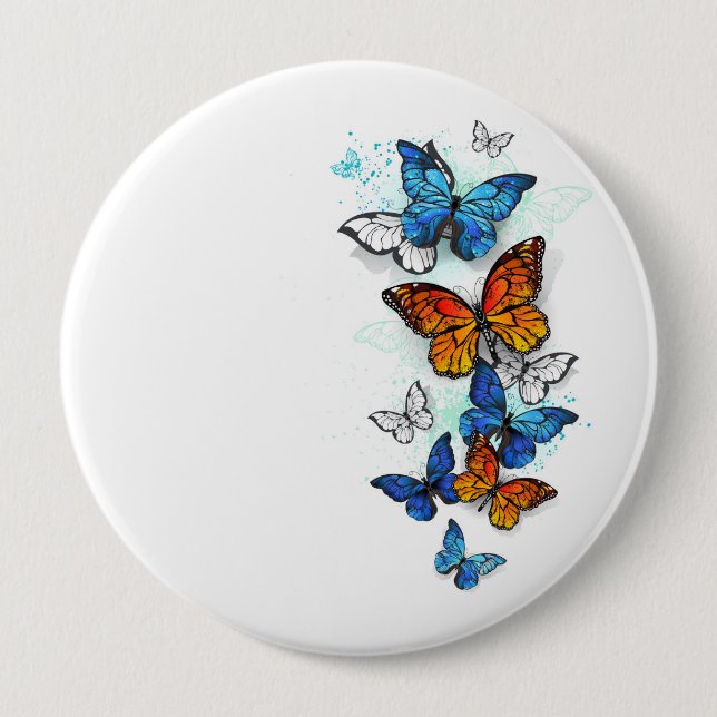 Flying Butterflies Morpho and Monarch 4 Inch Round Button (Front)