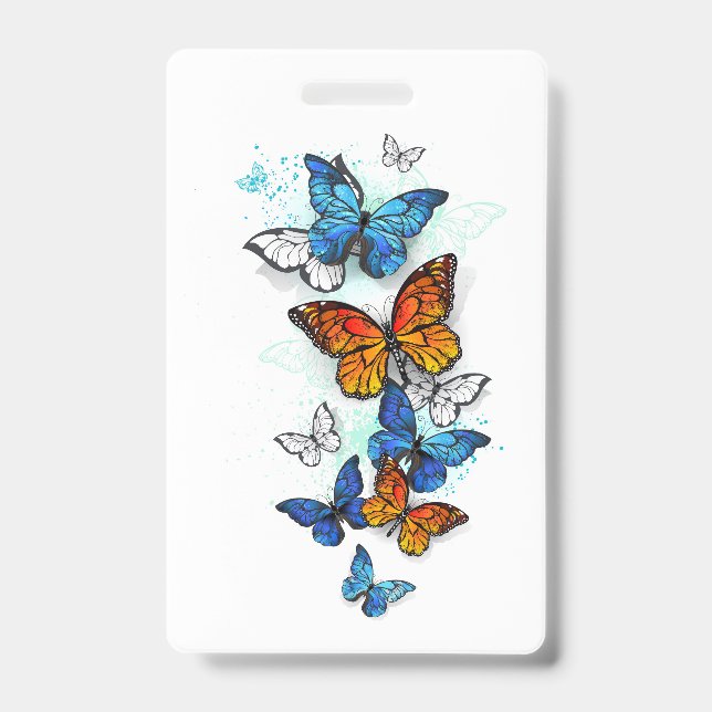 Flying Butterflies Morpho and Monarch Badge (Front)