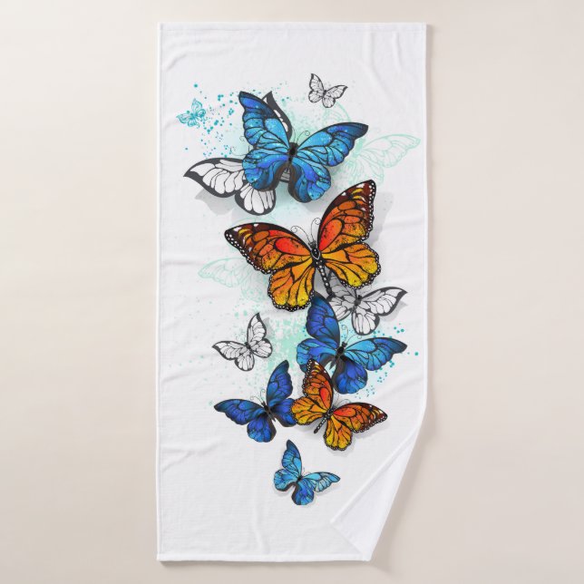 Flying Butterflies Morpho and Monarch Bath Towel (Bath Towel)