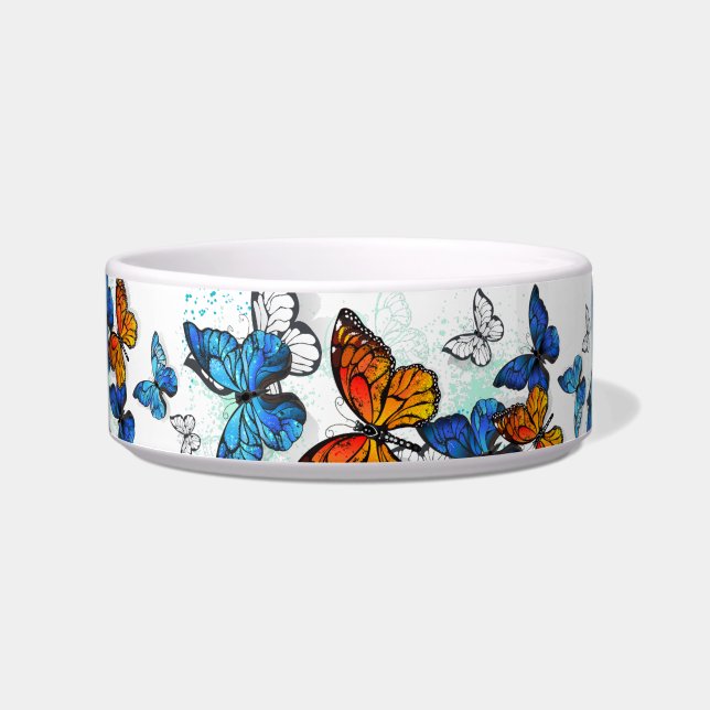 Flying Butterflies Morpho and Monarch Bowl (Front)