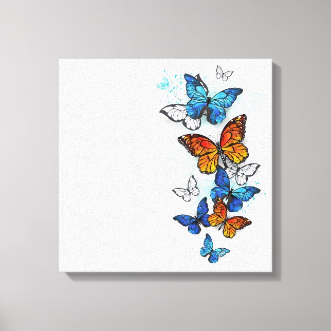 Flying Butterflies Morpho and Monarch Canvas Print (Front)