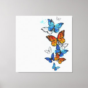 Flying Butterflies Morpho and Monarch Canvas Print