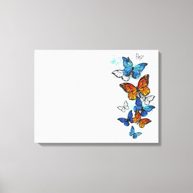 Flying Butterflies Morpho and Monarch Canvas Print (Front)