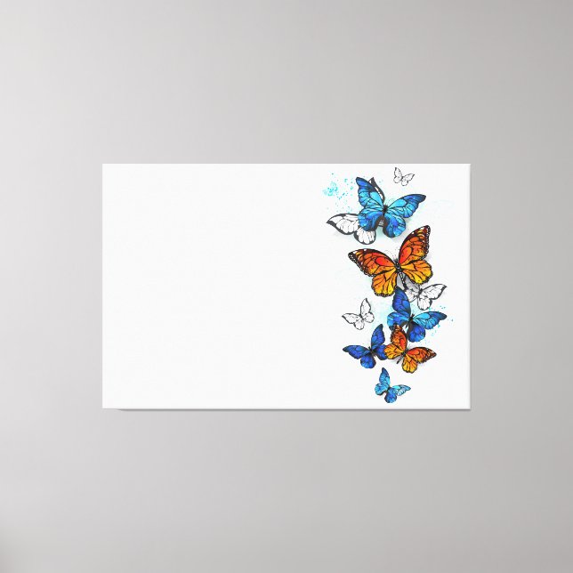 Flying Butterflies Morpho and Monarch Canvas Print (Front)