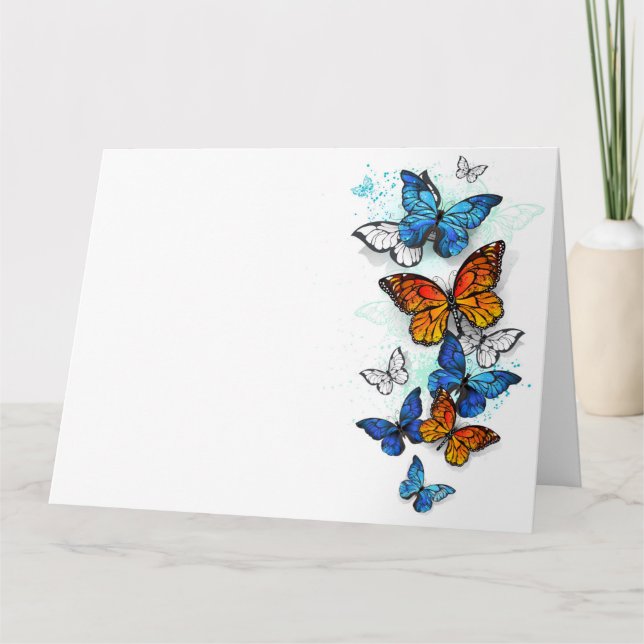 Flying Butterflies Morpho and Monarch Card (Front)