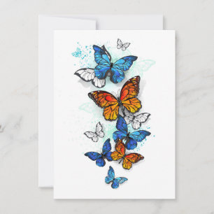 Flying Butterflies Morpho and Monarch Card