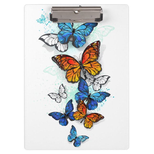Flying Butterflies Morpho and Monarch Clipboard (Front)