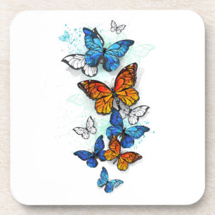 Flying Butterflies Morpho and Monarch Coaster