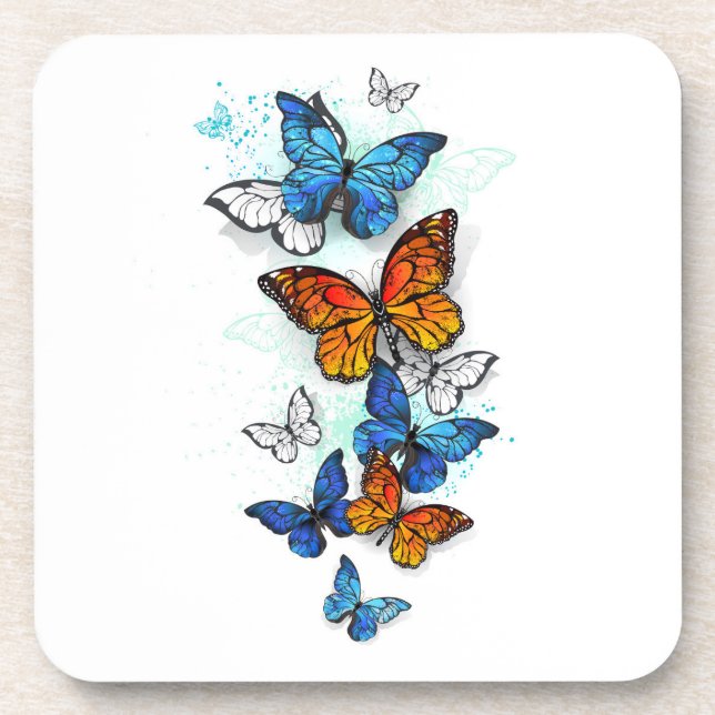 Flying Butterflies Morpho and Monarch Coaster (Front)