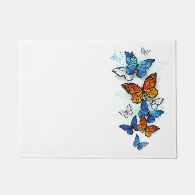 Flying Butterflies Morpho and Monarch Doormat (Front)