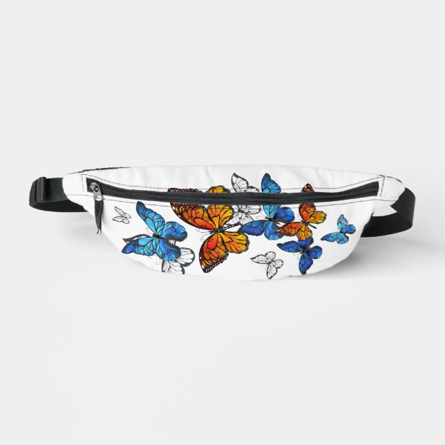 Flying Butterflies Morpho and Monarch Fanny Pack (Front)