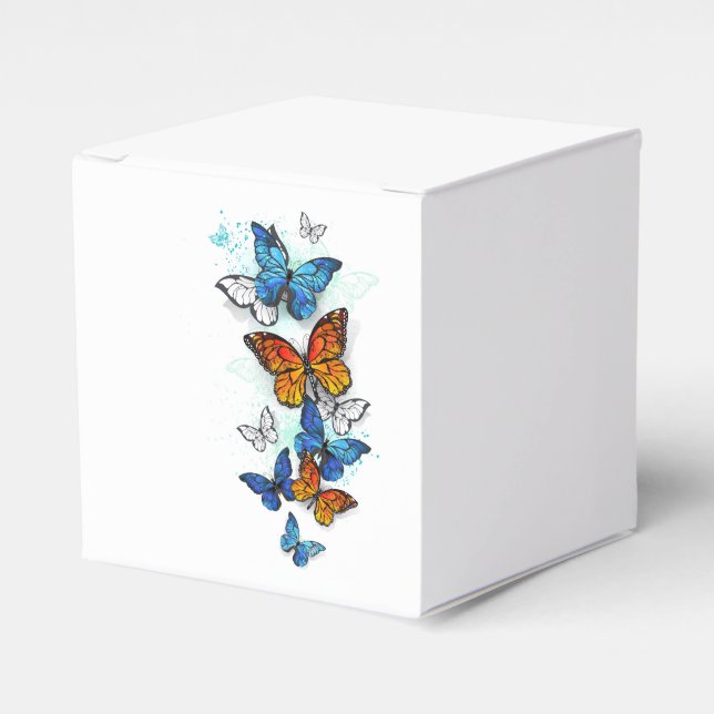 Flying Butterflies Morpho and Monarch Favor Box (Front Side)