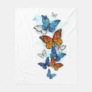 Flying Butterflies Morpho and Monarch Fleece Blanket