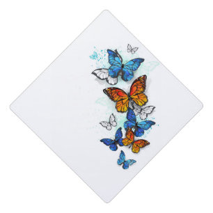 Flying Butterflies Morpho and Monarch Graduation Cap Topper