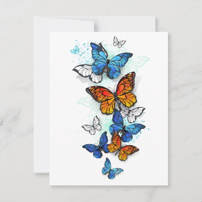 Flying Butterflies Morpho and Monarch Holiday Card (Front)