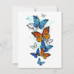 Flying Butterflies Morpho and Monarch Holiday Card
