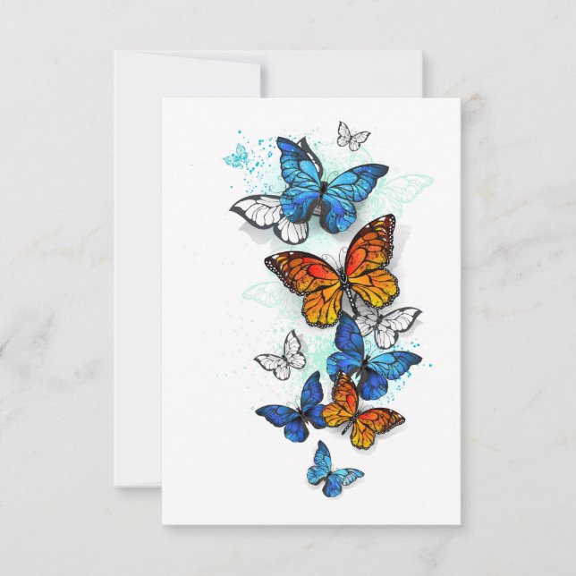 Flying Butterflies Morpho and Monarch Invitation (Front)