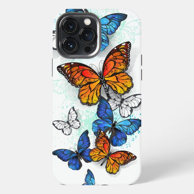 Flying Butterflies Morpho and Monarch iPhone Case (Back)