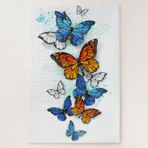 Flying Butterflies Morpho and Monarch Jigsaw Puzzle