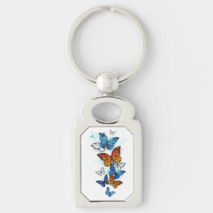 Flying Butterflies Morpho and Monarch Keychain