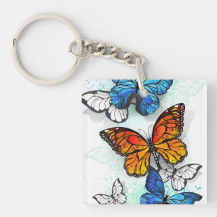 Flying Butterflies Morpho and Monarch Keychain