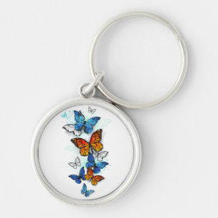 Flying Butterflies Morpho and Monarch Keychain