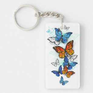 Flying Butterflies Morpho and Monarch Keychain