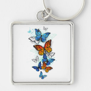 Flying Butterflies Morpho and Monarch Keychain