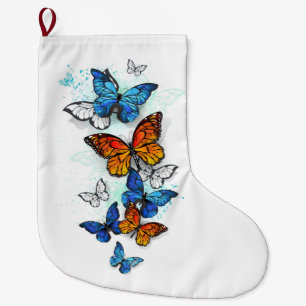 Flying Butterflies Morpho and Monarch Large Christmas Stocking