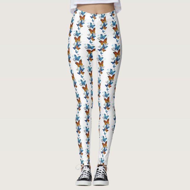Flying Butterflies Morpho and Monarch Leggings (Front)