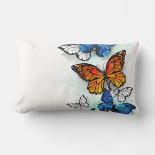 Flying Butterflies Morpho and Monarch Lumbar Pillow