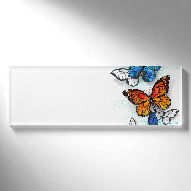 Flying Butterflies Morpho and Monarch Name Tag (Front)