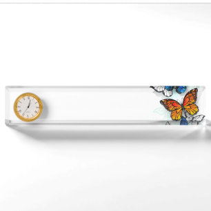 Flying Butterflies Morpho and Monarch Nameplate